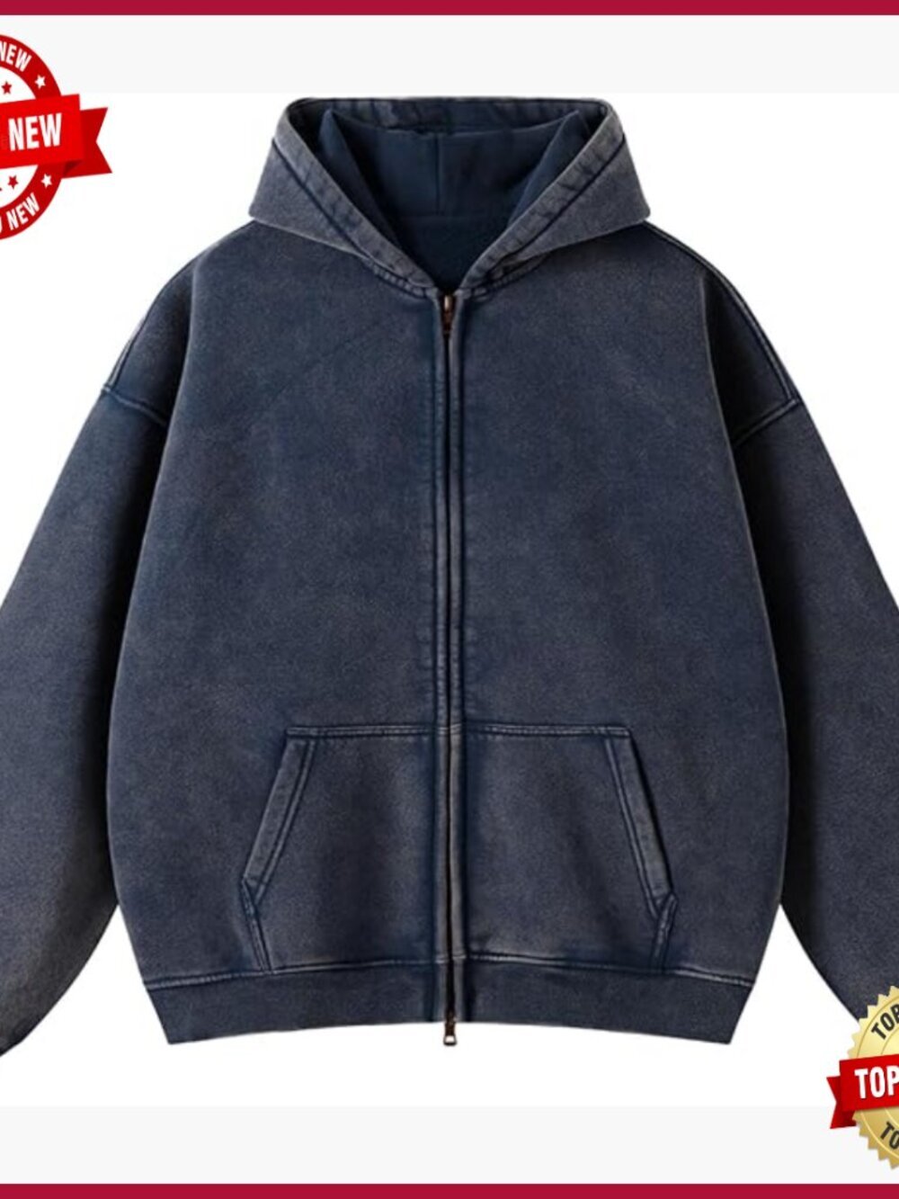 Oversized Zip Up Hoodie Long Sleeve Sweatshirt with Pockets Acid Wash Y2K